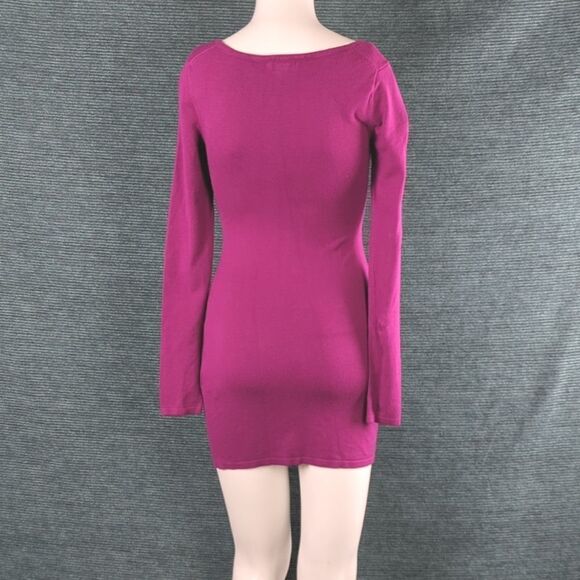 Express Fucsia/Raspberry Rain Blend Sweater Mini-Dress with Front Rusched Panel - Picture 6 of 9